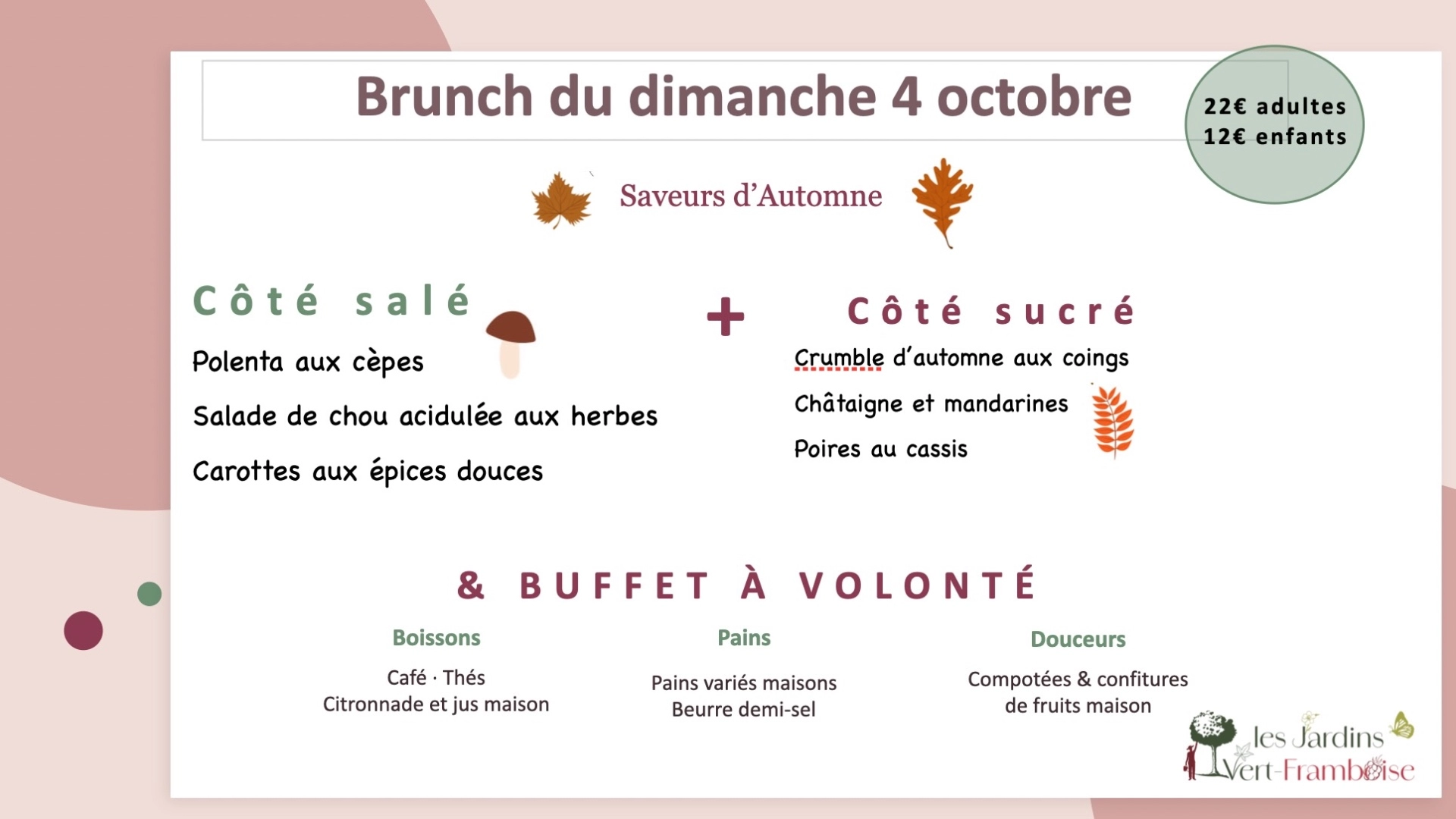 Menu du brunch du dimanche 4 octobre 2026