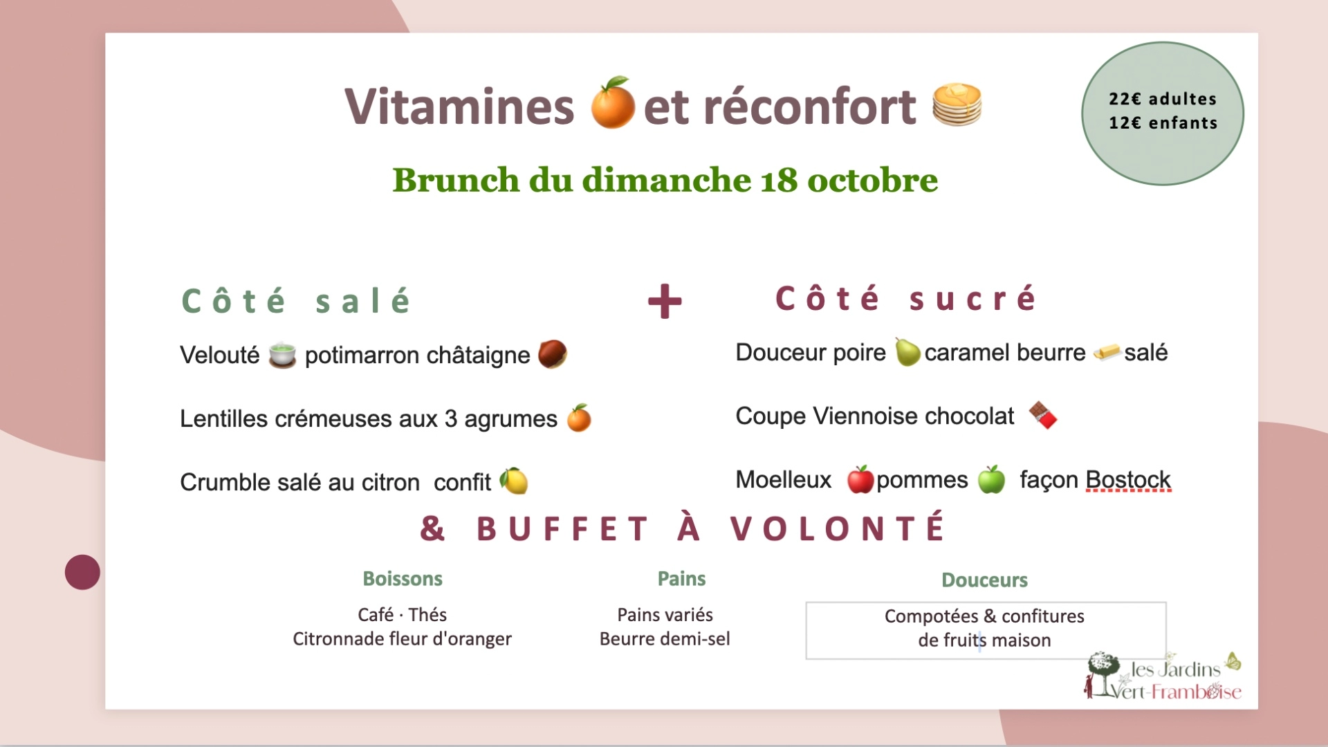 Menu du brunch du dimanche 18 octobre 2026