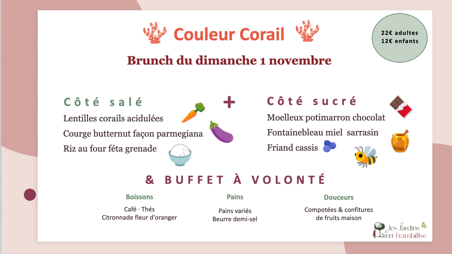 Menu du brunch du dimanche 1er Novembre 2026